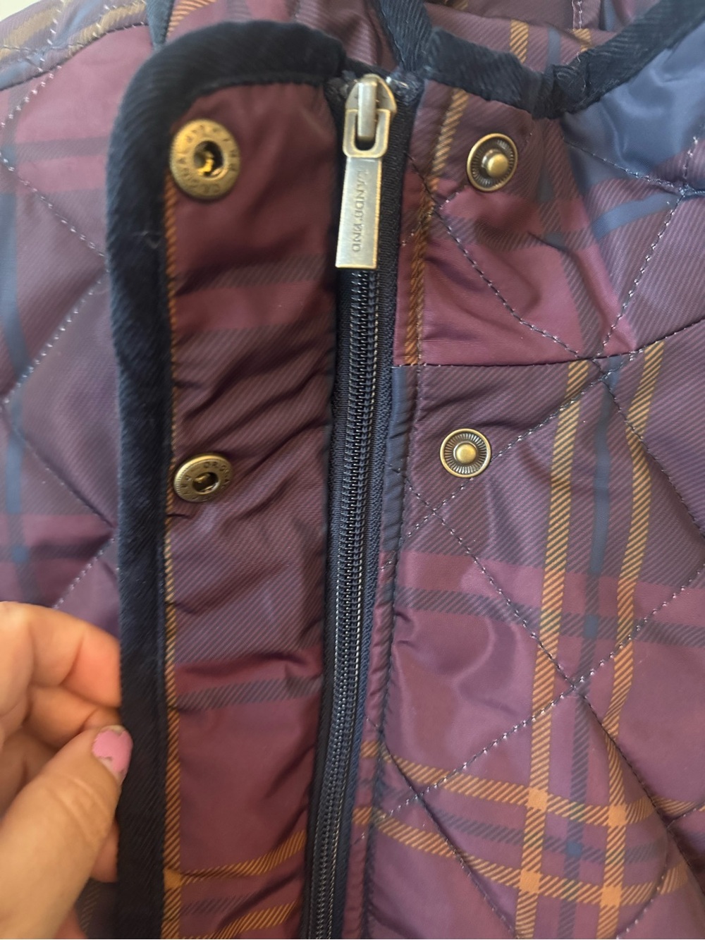 Lands End Quilted Plaid Longline Jacket - Purple - Picture 4 of 8